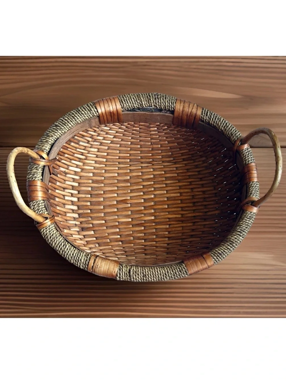 Woven Wicker Rattan Oval Basket Display Décor Storage Open Basket W/Handles 14”